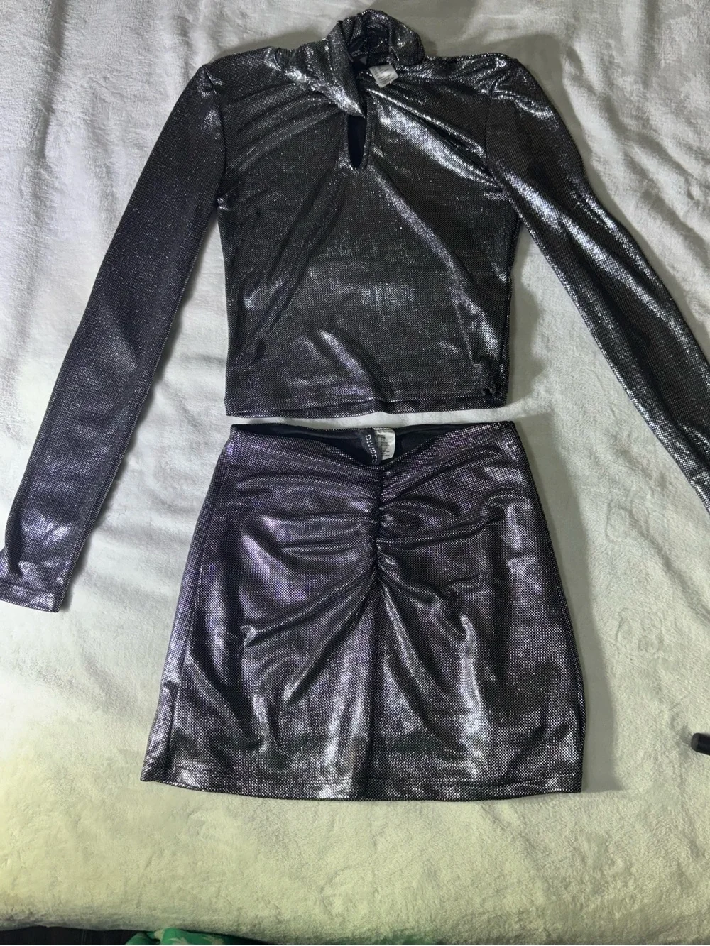 H&M Shimmery metallic Ruched Mini Skirt and Top set